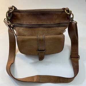 Roots Tan Leather Messenger Bag